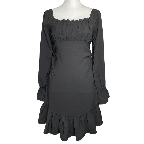 Nic + Jo Dresses & Skirts - Ruffle Ballon Sleeve Dress NEW M Gathered Bust Milkmaid Gigot Slim Black LBD